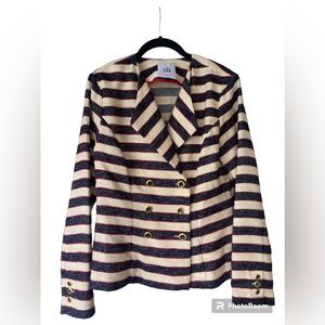 Like new CAbi Cruise Nautical Blazer Navy White Tweed Red Stripe